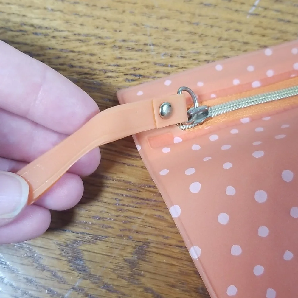 Peach with White Dots Makeup Bag with Gold Zipper NEVER USED